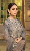 Embroidered Chiffon Front: 1 Yard Embroidered Organza Front Border: 1 Yard Embroidered Chiffon Back: 1 Yard Embroidered Organza Back Border: 1 Yard Embroidered Chiffon Dupatta: 2.5 Yard Embroidered Chiffon Sleeves: 0.75 Yard Embroidered Organza Sleeves Border: 1 Yard Raw Silk Trouser: 2.5 Yards