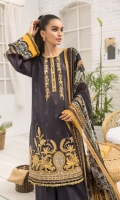 EMBROIDERED LAWN FRONT PRINTED LAWN BACK & SLEEVES PRINTED CHIFFON DUPATTA EMBROIDERED NECKLINE PATCH DYED CAMBRIC LAWN TROUSER