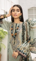 PRINTED LAWN FRONT PRINTED LAWN BACK & SLEEVES PRINTED SILK DUPATTA EMBROIDERED NECKLINE PATCH DYED CAMBRIC LAWN TROUSER