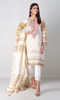 A pure white 3 piece unstitched crosshatch outfit with geometric prints.