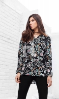 Black Printed Stitched Viscose Top - 1PC