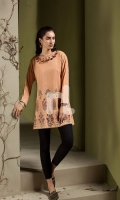 Orange Printed Embroidered Stitched Karandi Shirt - 1PC