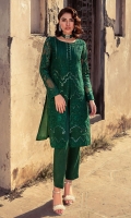 Stitched front open style shirt layered with intricate embroidery teamed with  mirror worked  laid on luxe  organza fabric . Green on green detailing enhanced with mirror work detailing is  giving  sophisticated vibes for  you day or night events.