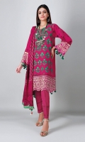 A pretty purple 3 piece unstitched light khaddar outfit with floral prints.