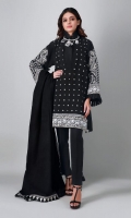 A bold black 3 piece unstitched khaddar outfit with floral prints.