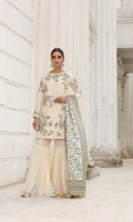 Pure embroidered raw silk shirt with adda work and embellishment  Charmeuse silk block print dupatta